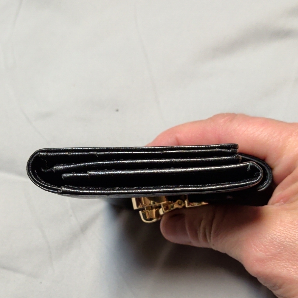 LOVCAT Black Leather Compact Wallet with Gold Hardware - Picture 3 of 8